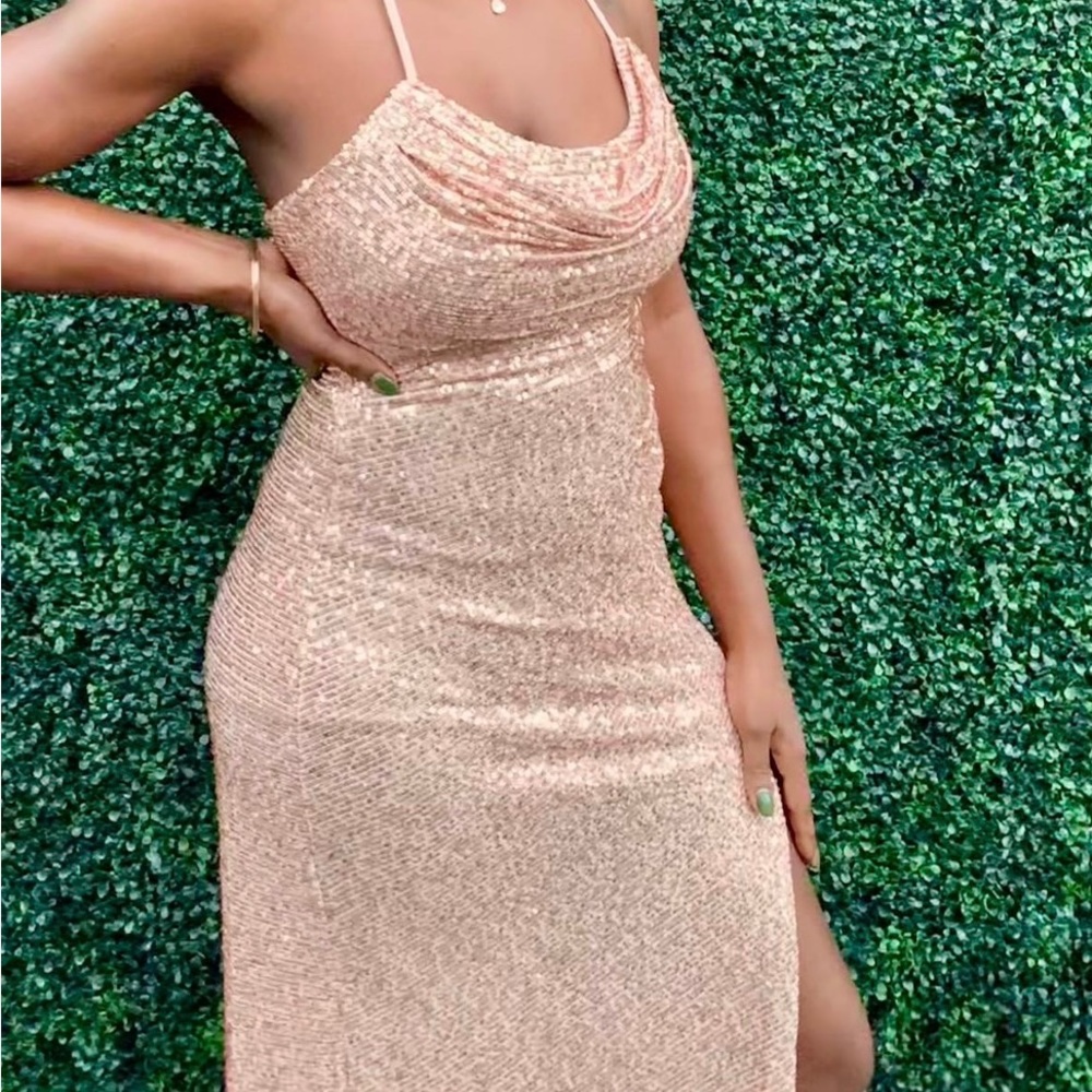 Nightway brand Sequined evening gown w/ adjustable straps. Perfect for weddings